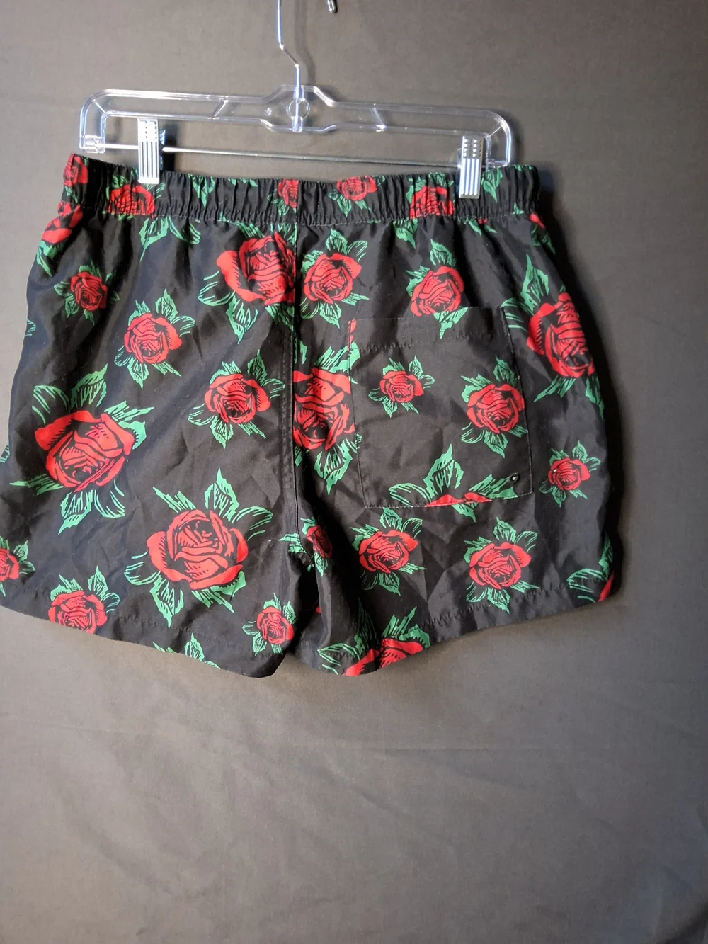 Empyre Black Swim Trunks with Red Floral Accents